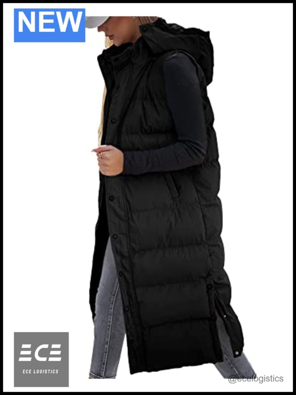 Womens Long Puffer Vest Hooded Sleeveless Quilted Zip Up Winter Coat